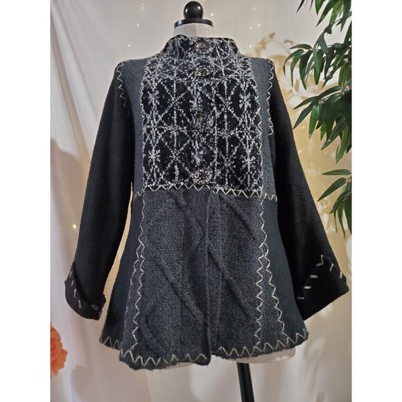 Vtg Curio Anthropologie Art to Wear Button Wool Blend Cardigan Sweater Size L - Picture 2 of 11